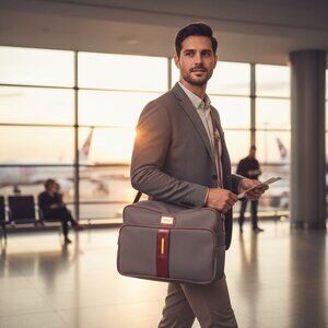 Vintage Monarch Holiday Travel Bag Gray & Brown Vinyl w/Adjustable Strap